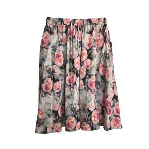 Vintage Inspired Abaadlw Floral Skirt M Pink Roses Midi A-Line